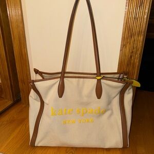 kate spade Cream and Brown Tote with Yellow Accents